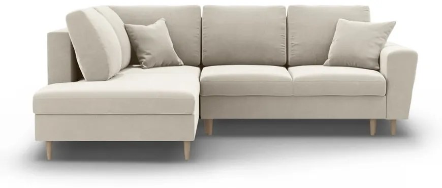 Béžová zamatová rozkladacia/s úložným priestorom rohová pohovka (ľavý roh/do L) Kyoto – Cosmopolitan Design