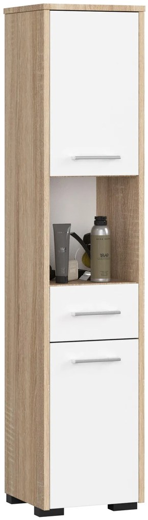Kúpelňová skrinka Fulgor 2D 1SZ 1W (dub sonoma + biela). Akcia -17%. Vlastná spoľahlivá doprava až k Vám domov. 1117108