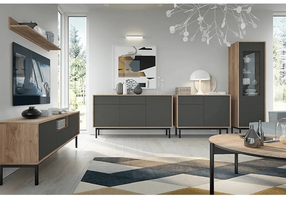 Kondela Vitrína, dub jaskson hickory/grafit, BERGEN BWT54