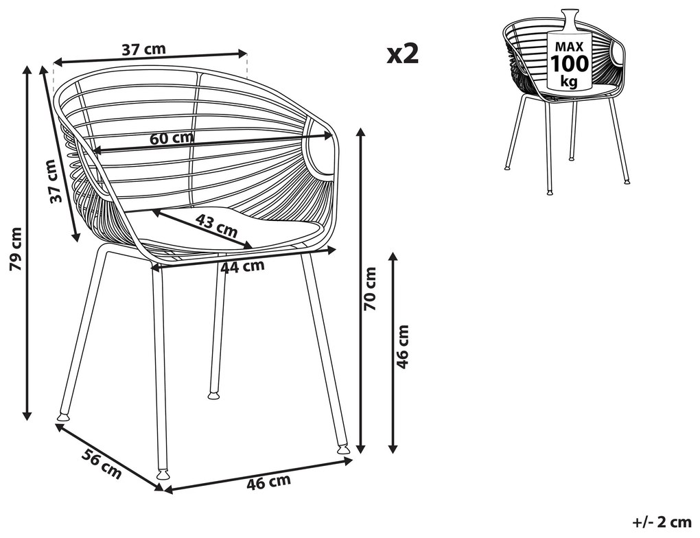 Sada 2 kovových dizajnových stoličiek strieborná HOBACK Beliani