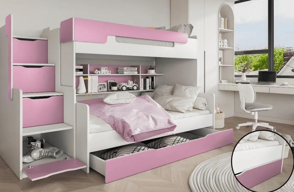 Detská poschodová posteľ HARRY | biela/ružová