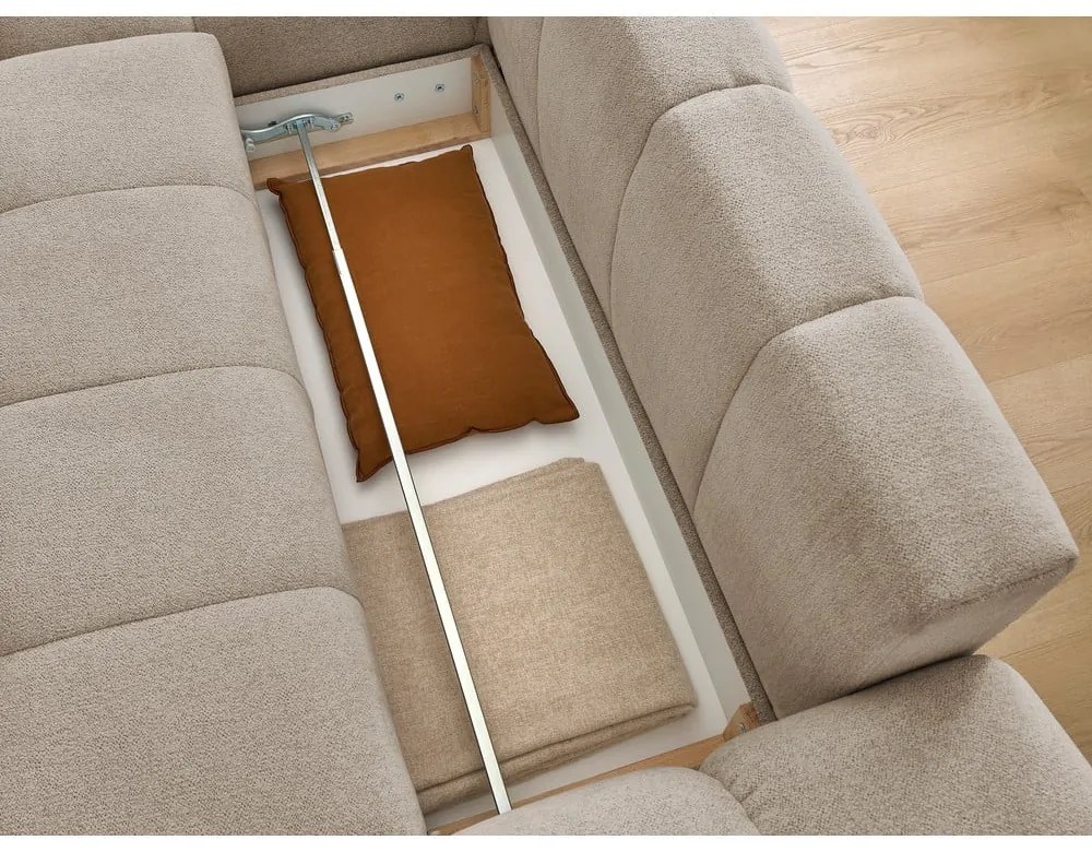 Taupe ženilková rozkladacia/s úložným priestorom rohová pohovka (ľavý roh/s leňoškou) Everest – Bobochic Paris