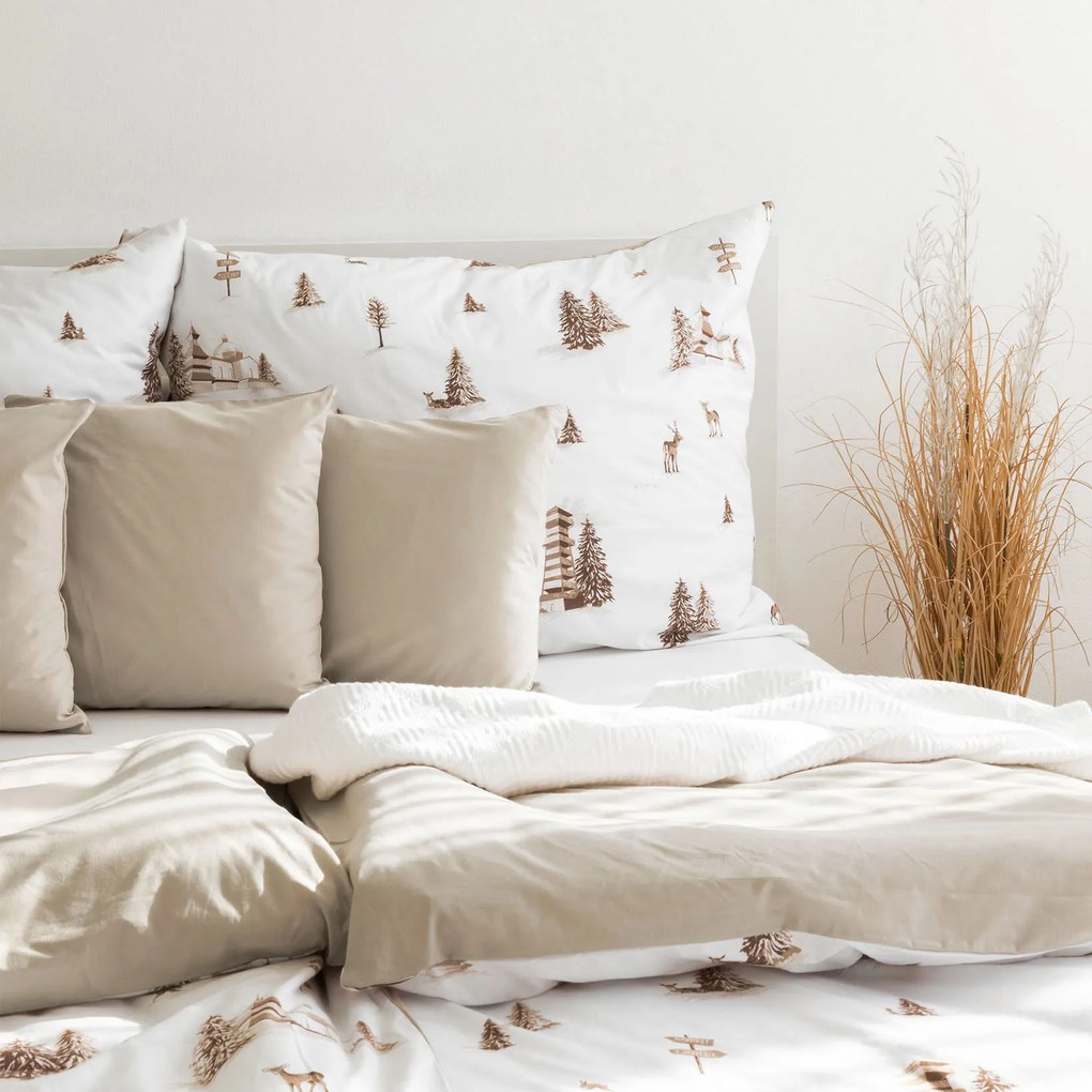 Goldea bavlnené posteľné obliečky duo - beskydy s latte 200 x 200 a 2ks 70 x 90 cm