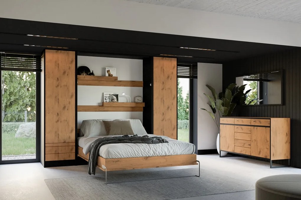 Sklápacia posteľ Loft 140x200 New Elegance - Čierna/Dub Lancelot