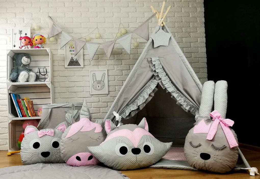 Detský stan TEEPEE (TÍPÍ) LUXURY s doplnkami - RUŽOVÁ ZOO