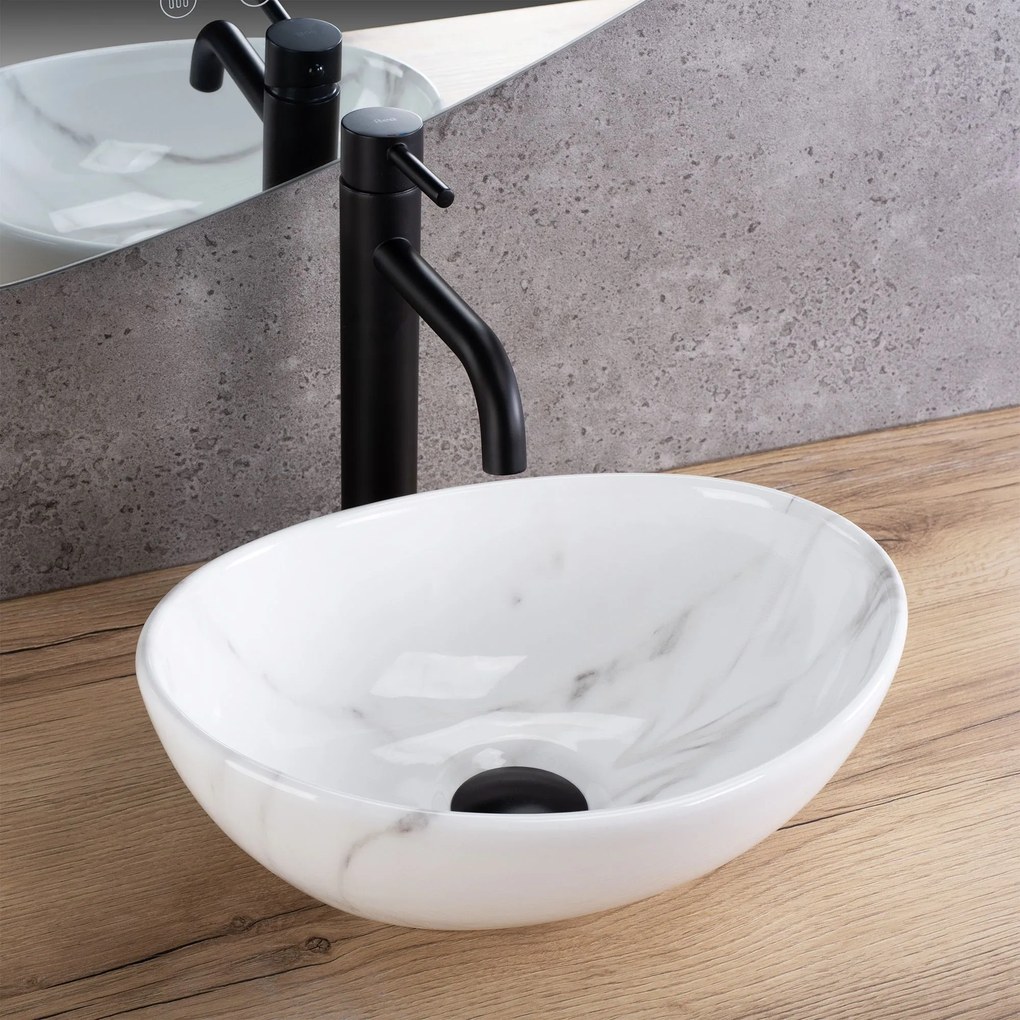 Rea Sofia Mini, umývadlo na dosku 355x270x125 mm, imitácia kameňa - biela Cloudy, REA-U9236