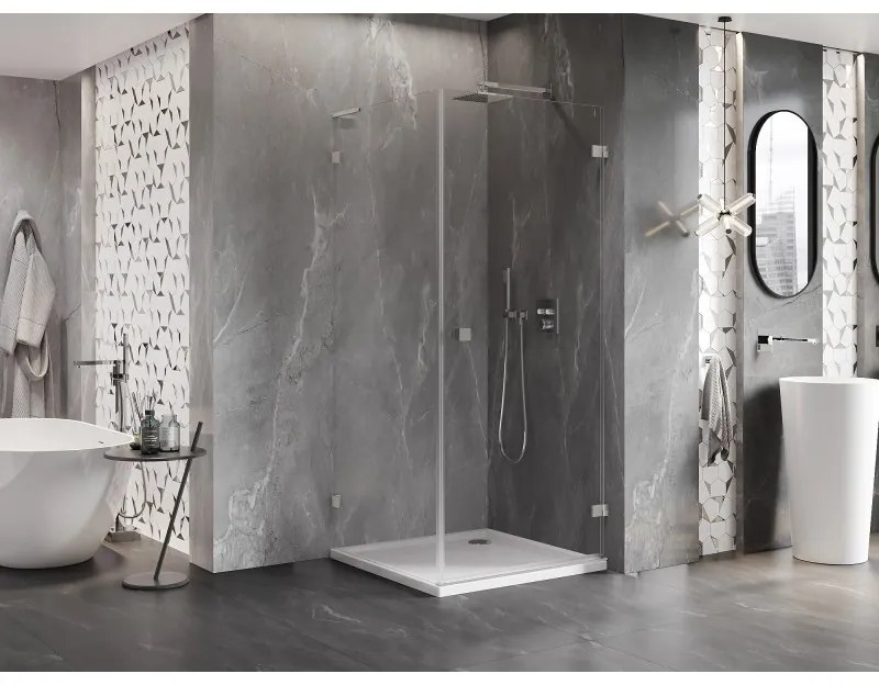 Mexen Lunar-B L výklopný sprchový kút pravý 80 x 80 cm, číre sklo, brúsená oceľ, 832L-080-080-97-00-P