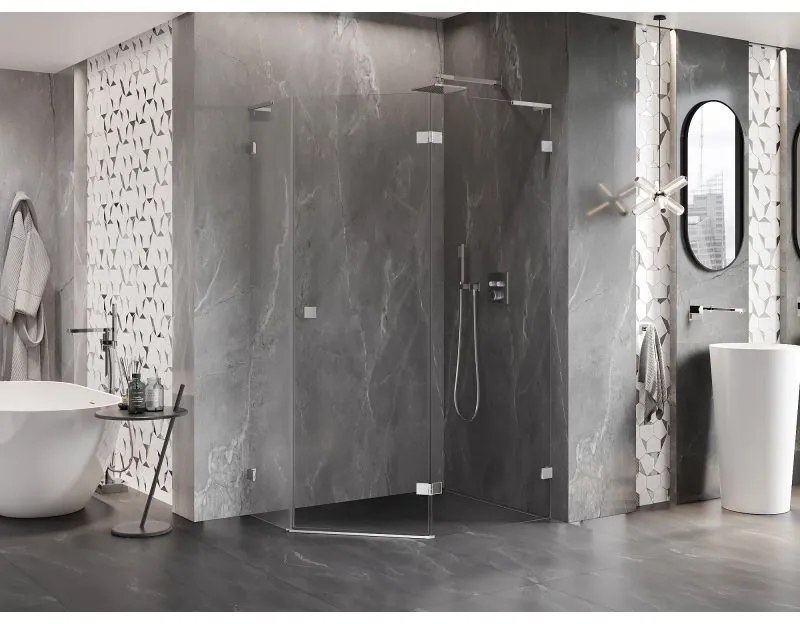 Mexen Lunar, L sklopný päťuholníkový sprchový kút pravý 100 x 90 cm, 8mm číre sklo, chrómový profil, 831L-100P-090L-01-00-P