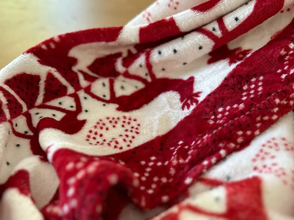 Červeno-biela vianočná mikroplyšová deka SOBI Rozmer: 200 x 220 cm