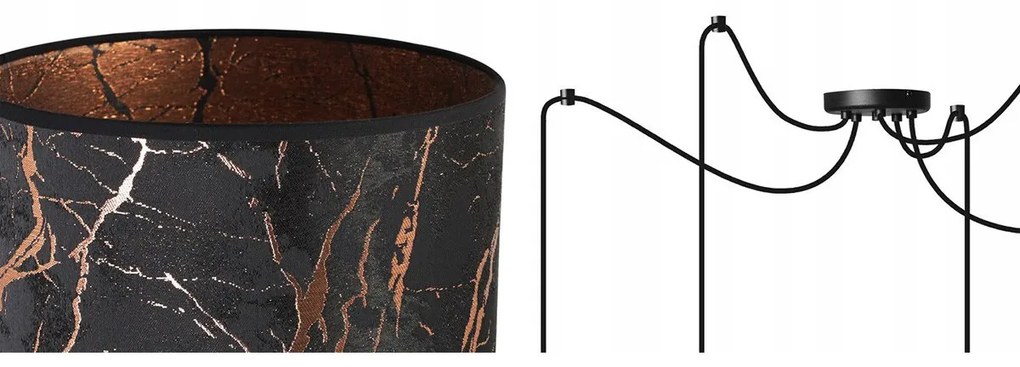 Závesné svietidlo Werona Spider, 5x čierne textilné tienidlo so vzorom, c