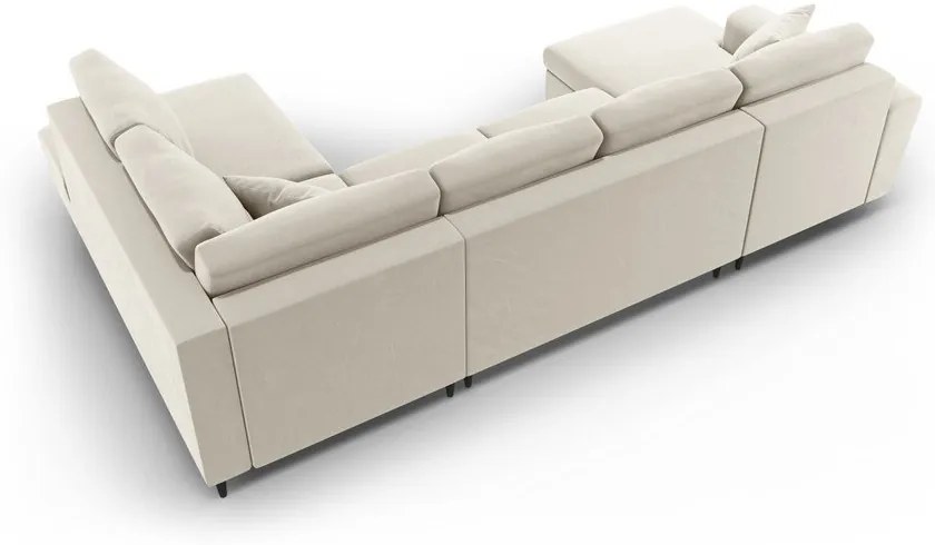 Béžová zamatová rozkladacia/s úložným priestorom rohová pohovka (pravý roh/do "U") Kyoto – Cosmopolitan Design