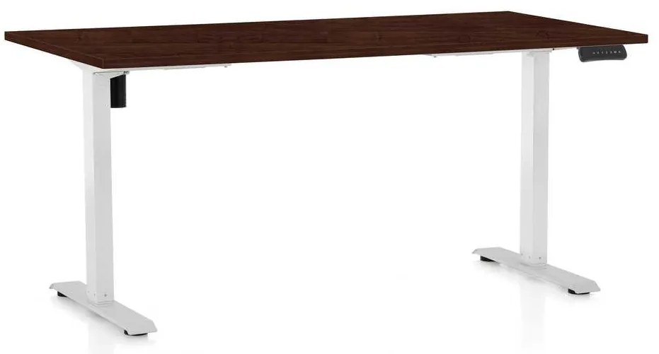 Výškovo nastaviteľný stôl OfficeTech B, 160 x 80 cm, biela podnož, wenge