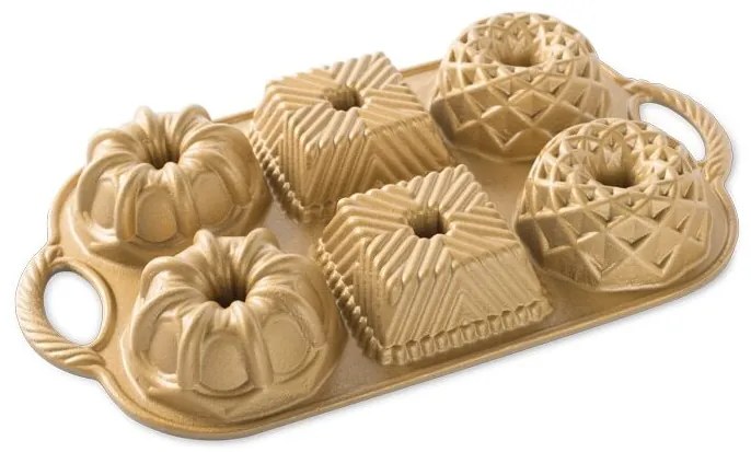 Mini plech na pečenie Nordic Ware so 6 formami Geo, 3,5 šálky, zlatý, 91277