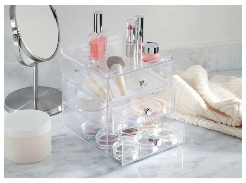 Transparentný organizér 3 zásuvkami iDesign Drawers, výška 18 cm