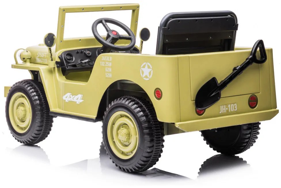 RAMIZ Elektrické autíčko - Retro vojenské vozidlo 4x4  - pieskové  - MOTOR - 4x35W BATÉRIA - 12V/7Ah - 2023