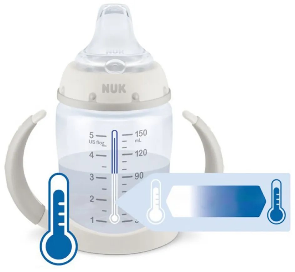 Dojčenská fľaša na učenie NUK s kontrolou teploty 150 ml biela
