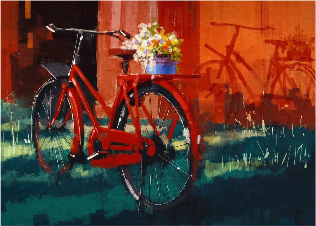 Obraz červeného kolesa, akrylová maľba (70x50 cm)