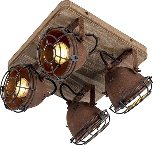 Inteligentný reflektor hrdzavo hnedý s drevom Vrátane 4 WiFi GU10 - Gina