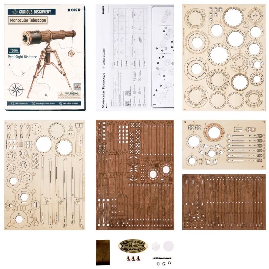 Robotime Drevené 3D mechanické puzzle Pirátsky ďalekohľad 314 ks