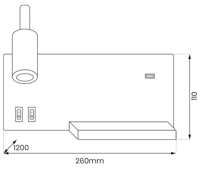Nástenné LED svietidlo Shelf, 1x LED 4+5+2w, 4000k, w, vypínač