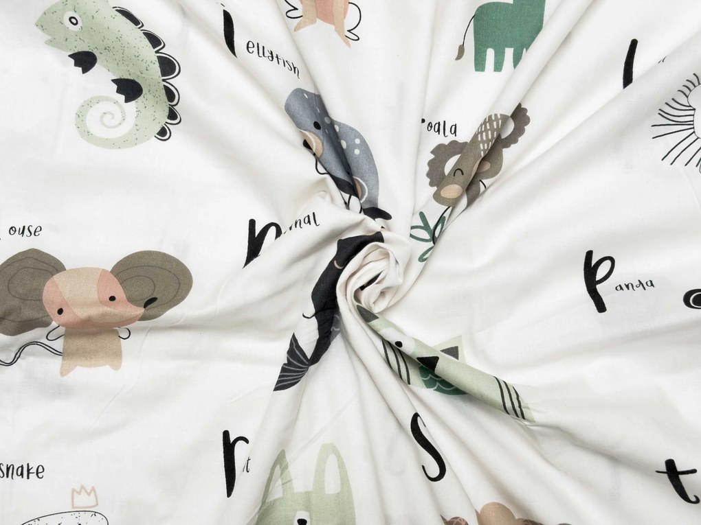 Bavlnené obliečky do postieľky ANIMAL ALPHABET biele Rozmer obliečky: 45 x 65 cm | 90 x 135 cm
