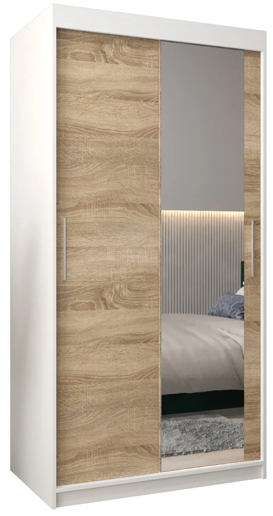 Šatníková skriňa 100 cm Toki 2 (Biela matná + Dub sonoma). Akcia -65%. Vlastná spoľahlivá doprava až k Vám domov. 1064960