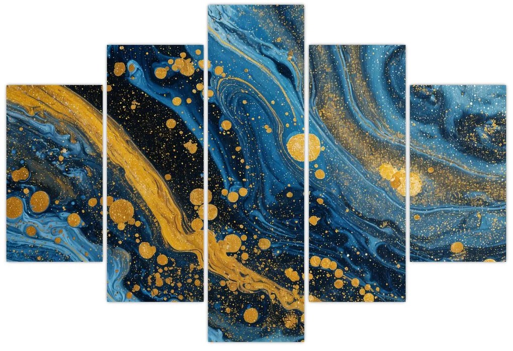 Obraz - Modrá abstrakcia so zlatom (150x105 cm)