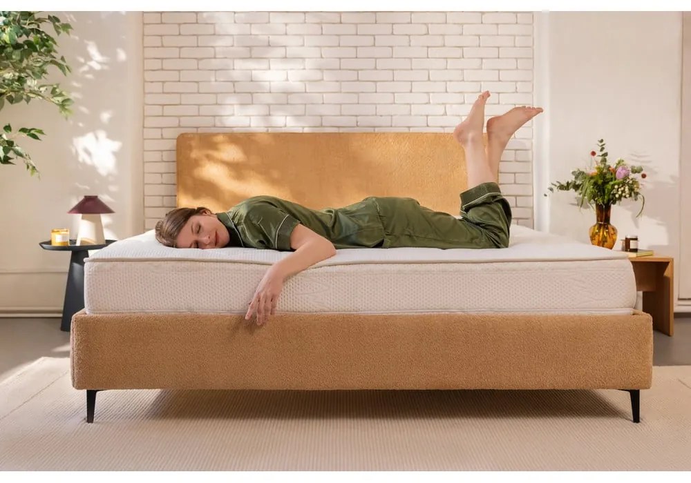 Čalúnená dvojlôžková posteľ s matracom/s roštom 180x200 cm v horčicovej farbe Noira Slim – Bonami Selection