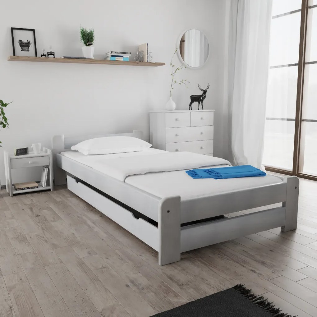 Posteľ Emily 90 x 200 cm, biela Rošt: S lamelovým roštom, Matrac: Matrac DELUXE 10 cm