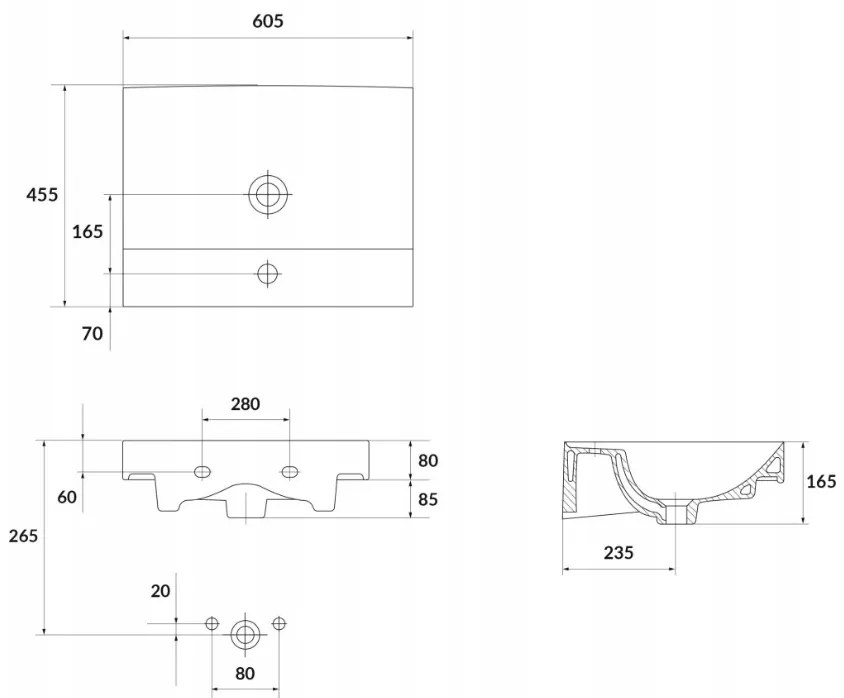 Cersanit Larga, kúpeľňová skrinka s umývadlom 60x45x65 cm, biela lesklá, S801-439