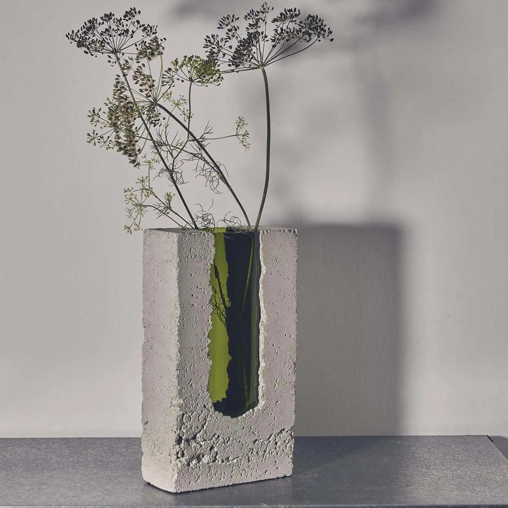 PRASKLO Umelecká váza Tall Green Brick 26 × 14,5 × 7 cm, hrdlo: 5,5 × 5,5 cm