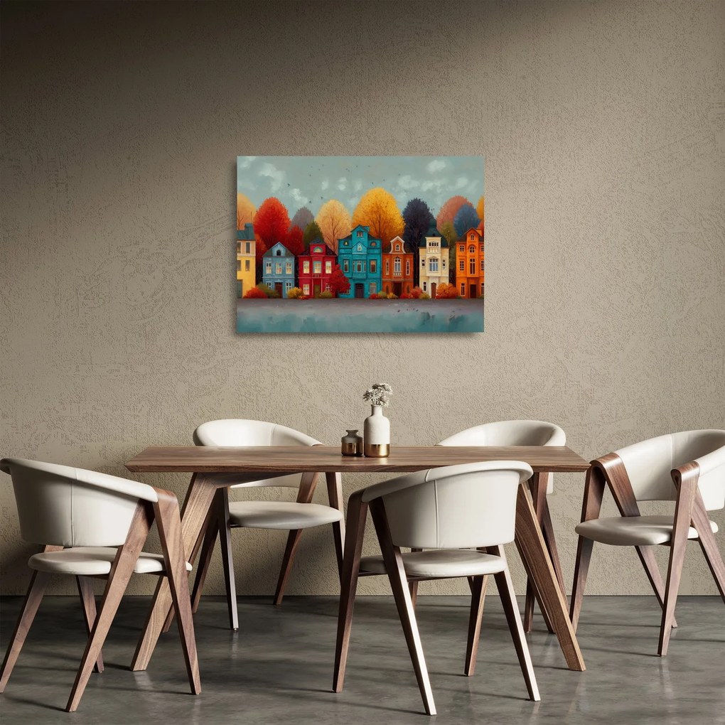 Sklenený obraz - Maľované jesenné mesto (70x50 cm)