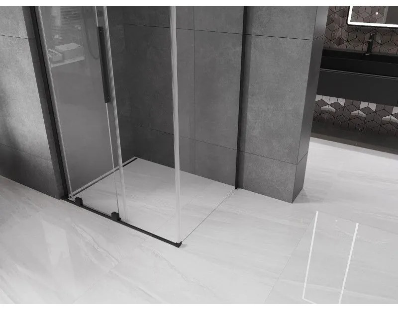 Mexen Velar L, sprchový kút s posuvnými dverami 120 x 110 cm, 8mm číre sklo, čierna matná, 871-120-110-03-70