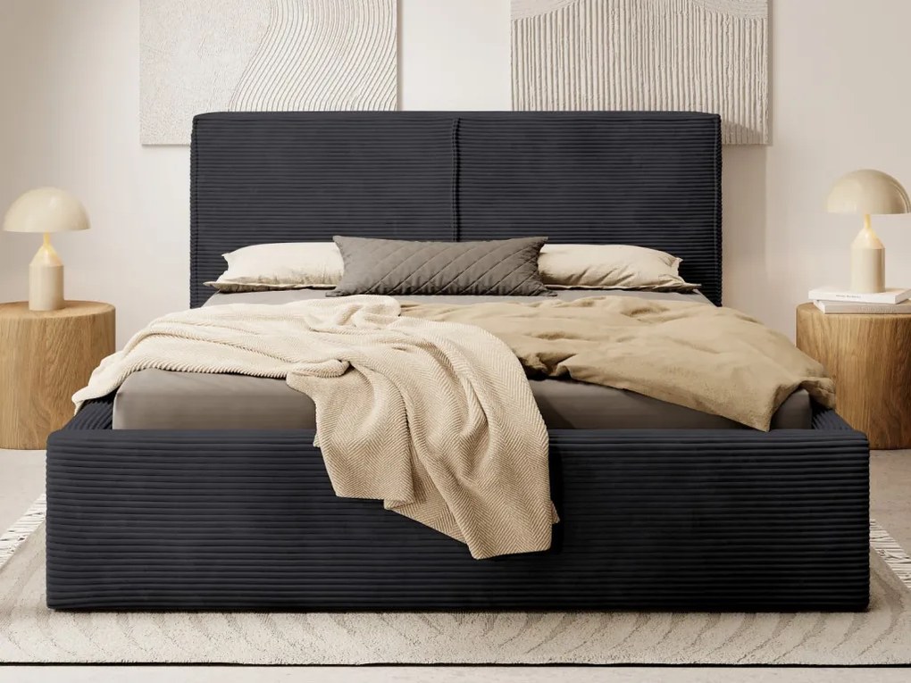 Posteľ Inez 180x200 cm, čierna štruktúrovaná látka