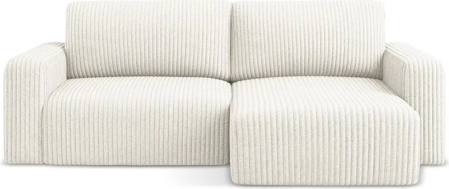 Krémovobiela menčestrová rozkladacia/s úložným priestorom rohová pohovka (pravý roh/s leňoškou) Kona – Makamii