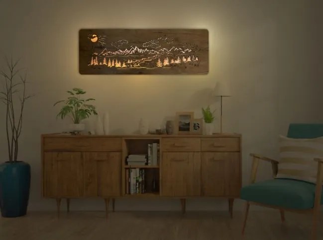 Podsvietený obraz vrchy a les na batériu