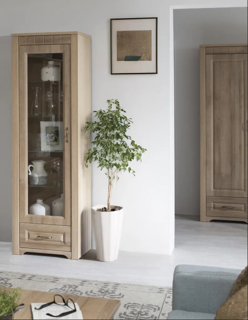 Vysoká vitrína Atik, dub riviéra, ľavá