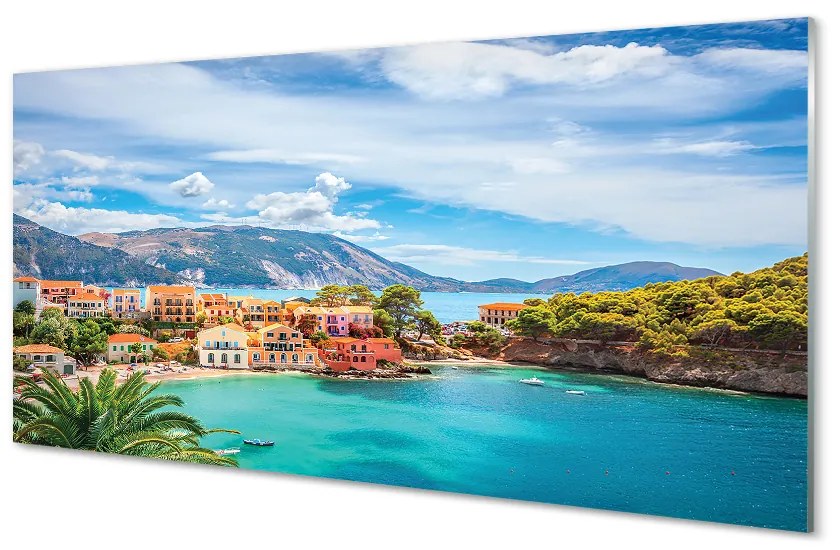 Obraz na akrylátovom skle Grécko morská pobrežie hory 140x70 cm