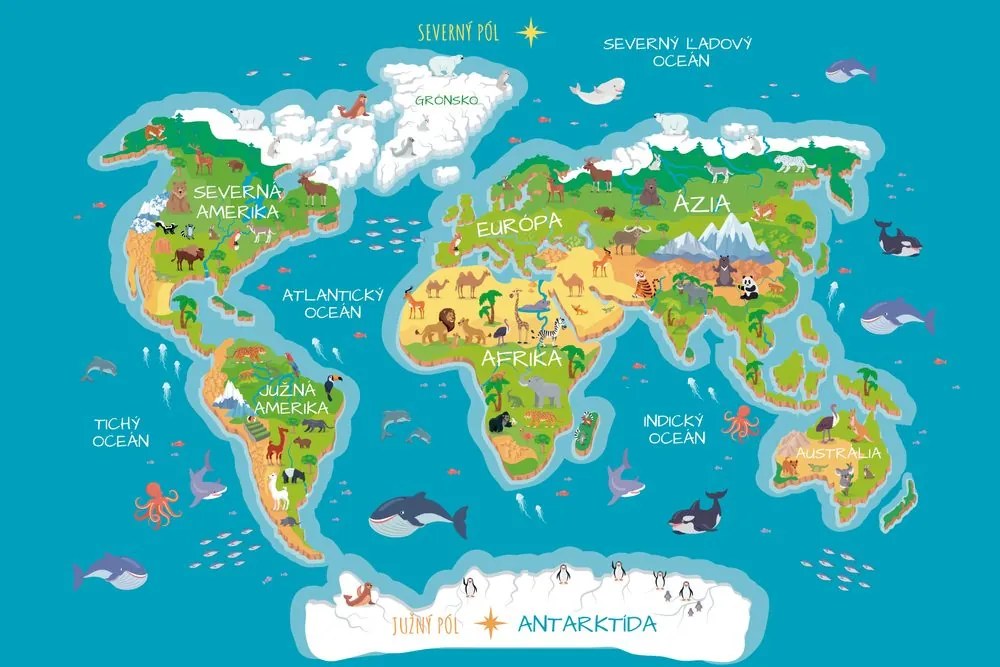 Tapeta detská mapa so slovenskými názvami - 300x200