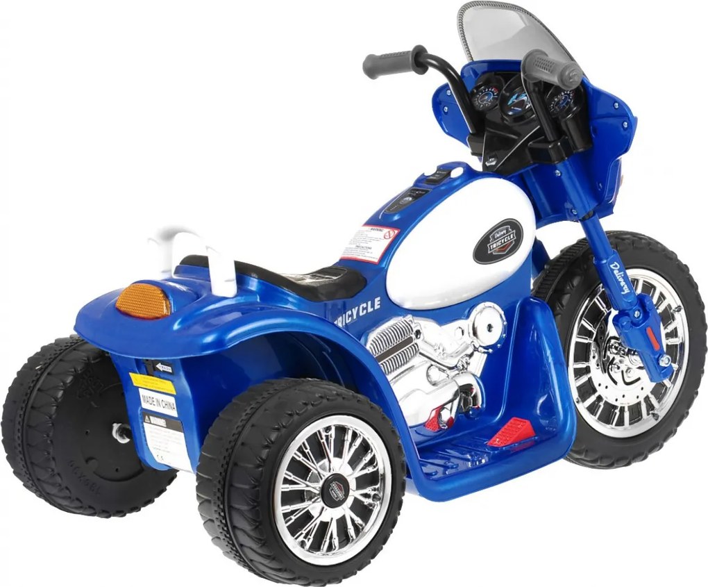 Ramiz Chopper batériový bicykel pre deti Modrý + 3 kolesá + Zvuky + LED svetlá