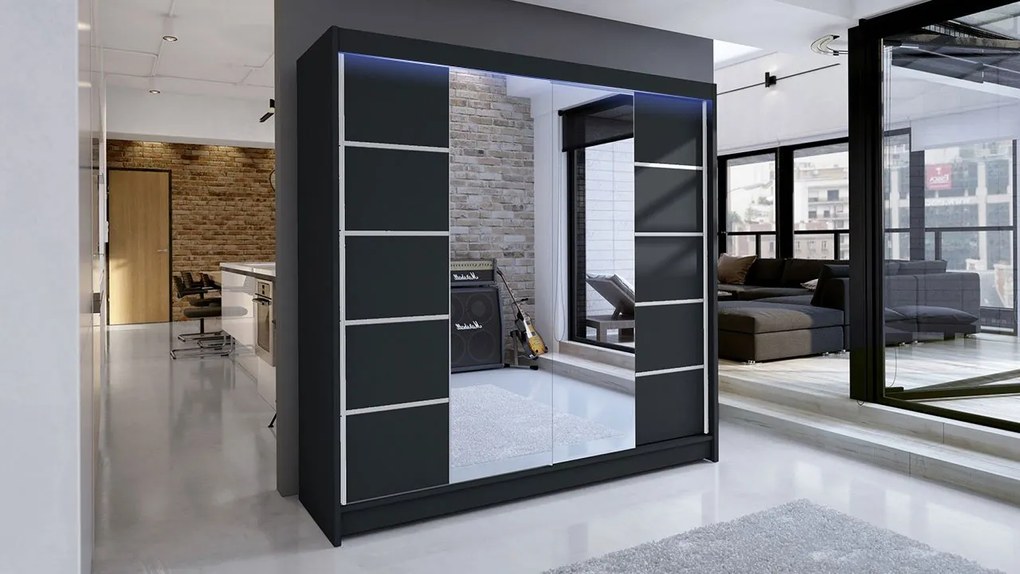 Posuvná skriňa Bar V, Farby: čierna, Osvetlenie: osvetlenie LED RGB - farebné