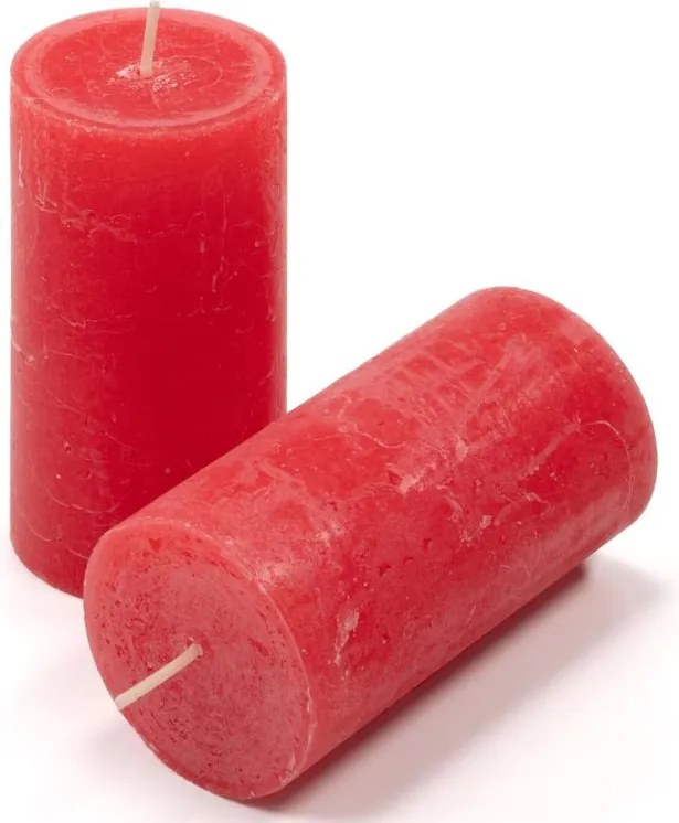 Červená parafínová sviečka, rustikálna, 10 cm, 8 ks