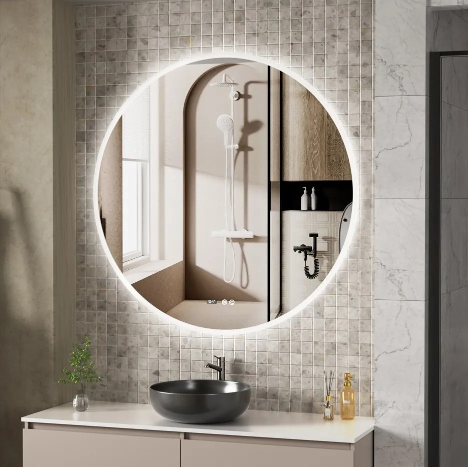 Erga Deam, okrúhle LED zrkadlo 120cm, 3 farby svetla, predné osvetlenie, vyhrievacia podložka proti zapareniu, ERG-V01-Deam-1212-CL