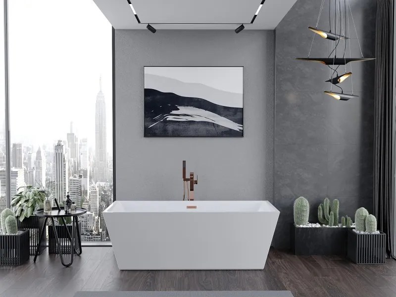 Mexen Lita, voľne stojaca vaňa 170 x 75 cm, biela, ružové zlato prepad, 52121707500-60