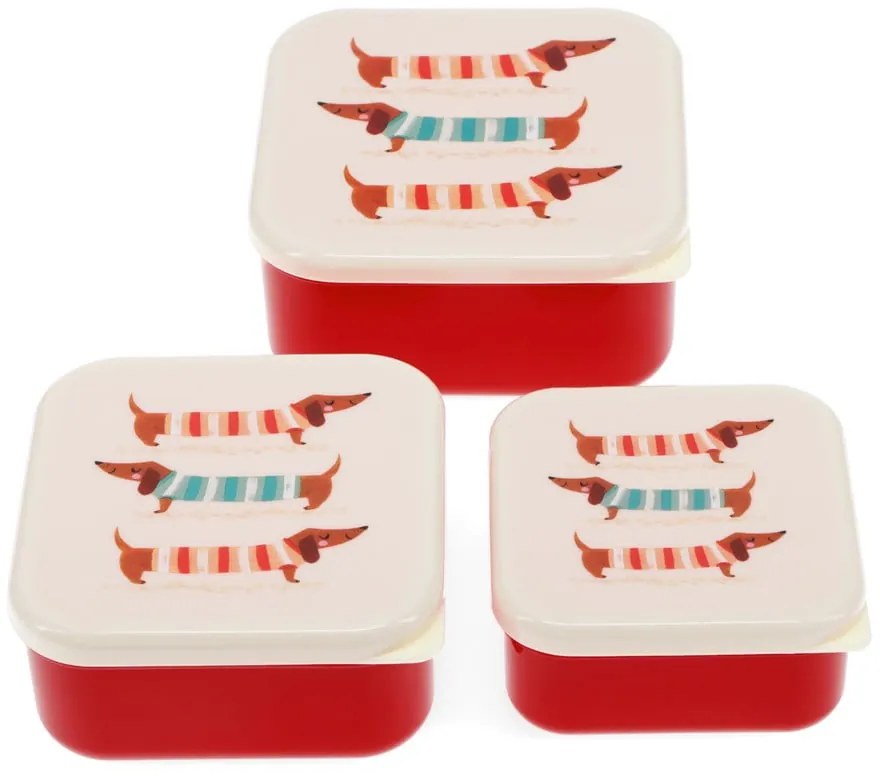 Červené/krémové detský desiatový box 3 ks Sausage Dog – Rex London