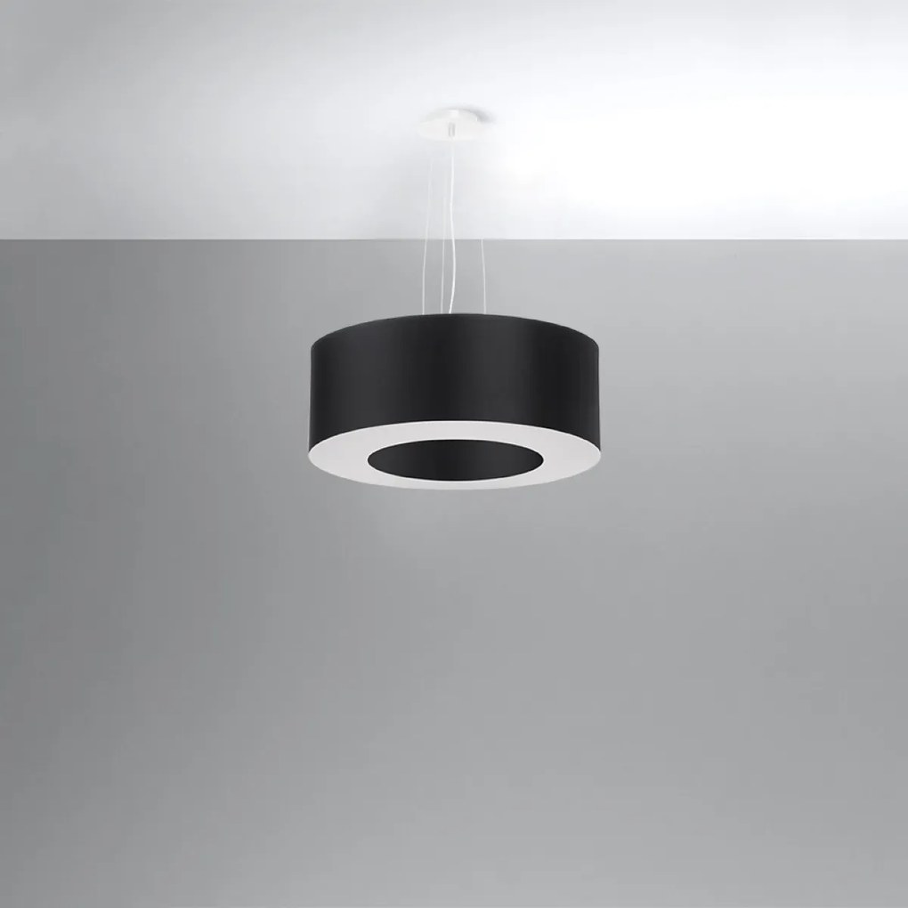 Závesné svietidlo Saturno, 1x čierne textilné tienidlo, (biely plast), (fi 50 cm)