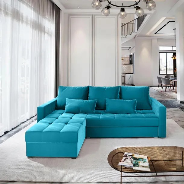 AKCIA Modrá rozkladacia rohová pohovka ZENOVA 220x140 cm, obojstranná II. akosť