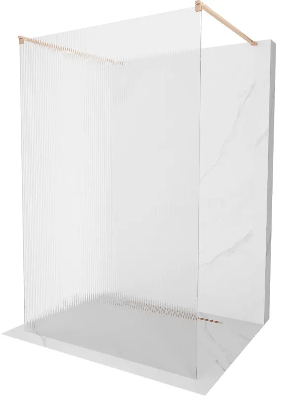 Mexen Kioto, sprchová zástena Walk-In 110 x 200 cm, 8mm sklo s rebrovým vzorom, medený matný profil, 800-110-002-65-09