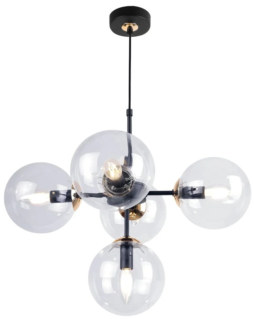 Závesné svietidlo Paris, 5x transparentné sklenené tienidlo, g