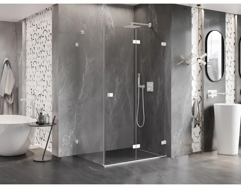 Mexen Lunar-F, sklápací sprchový kút pravý 90 x 80 cm, 8mm číre sklo, biely profil, 836-090-080-20-00-P